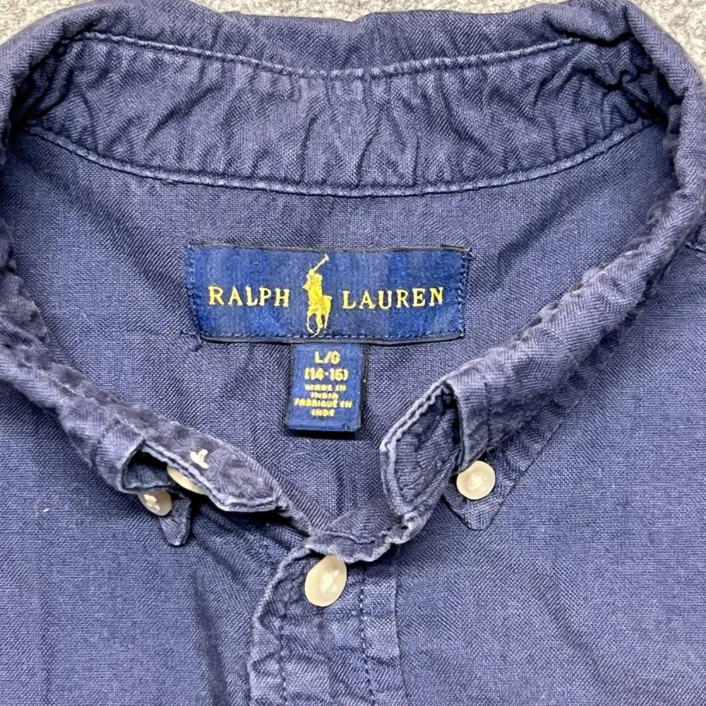 Ralph Lauren Shirt Boys Large 14-16 Blue Button Down Long Sleeve Cotton Casual